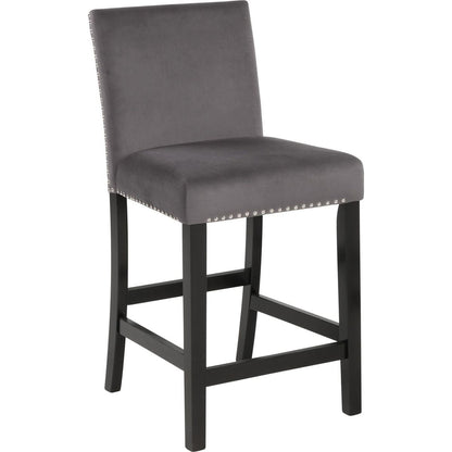 Cobre Contemporary Velvet Counter Stool with Nailhead Trim, Set of 2, Gray