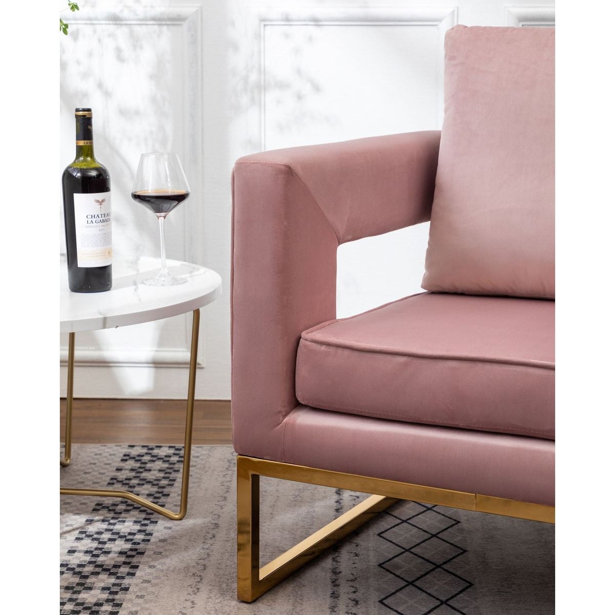 Lenola Contemporary Upholstered Accent Arm Chair, Pink