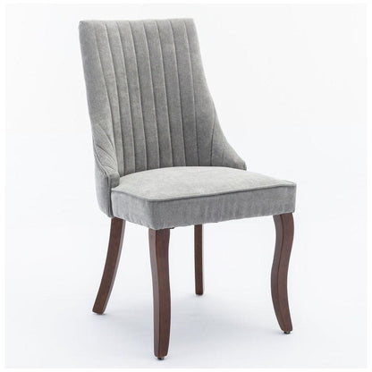 Rayon Cloth Flocking Linen Dining Chairs Channel Kitchen Dinner Chair Comfy Fabric Upholstered Accent Chair for Dining Room with Curved Solid Wood Legs,Set of 2 (Gray)