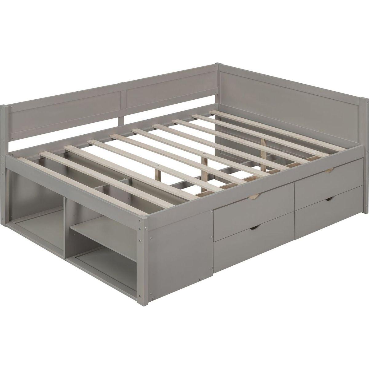 Full Size Daybed with Drawers and Shelves, Gray