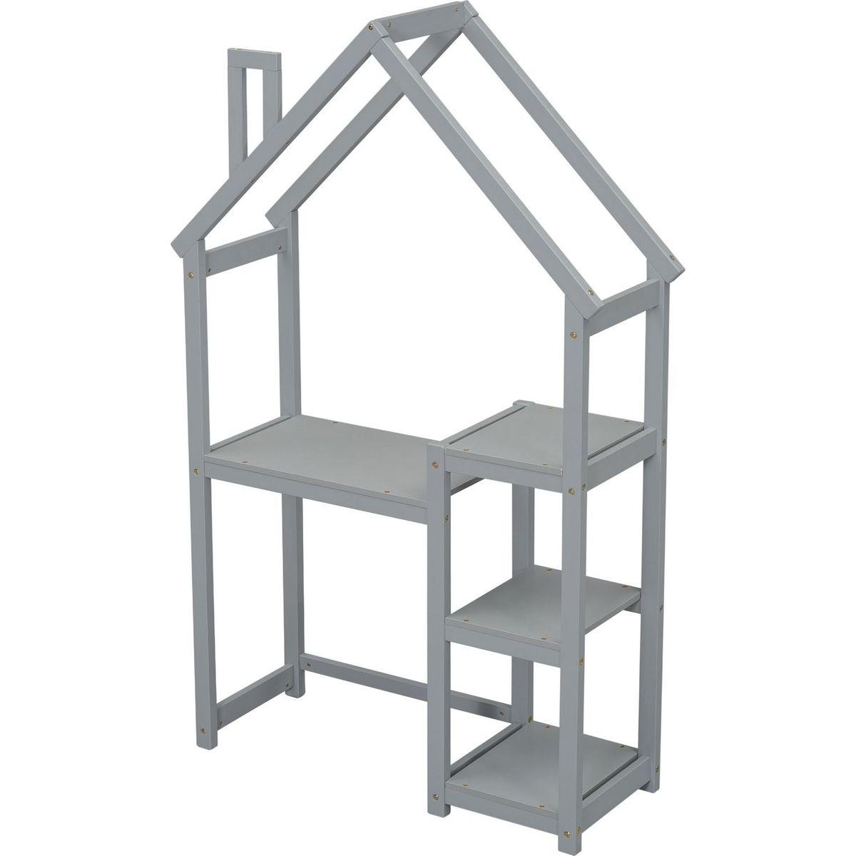 House-shaped Wooden writing Desk,Kids study Table,Bookshelf & Toy Storage,Grey
