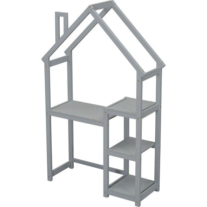 House-shaped Wooden writing Desk,Kids study Table,Bookshelf & Toy Storage,Grey