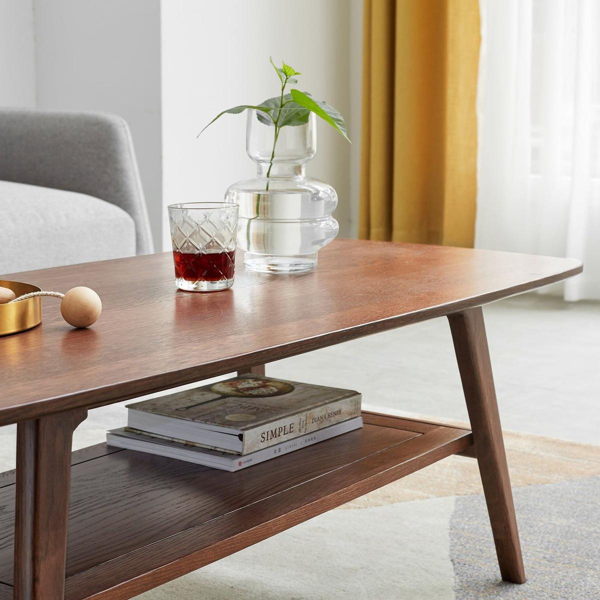 Center Table Low Table 100% Solid Oak Wood Top Plate Desk Coffee Table Width 120 x Depth 56 x Height 44 cm Study Desk Work From Home Easy To Assemble Walnut Color Wood With Storage Shelf