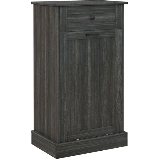 Kitchen Tilt Out Trash Bin Cabinet Free Standing Recycling Cabinet Trash Can Holder With Drawer, Charcoal Gray