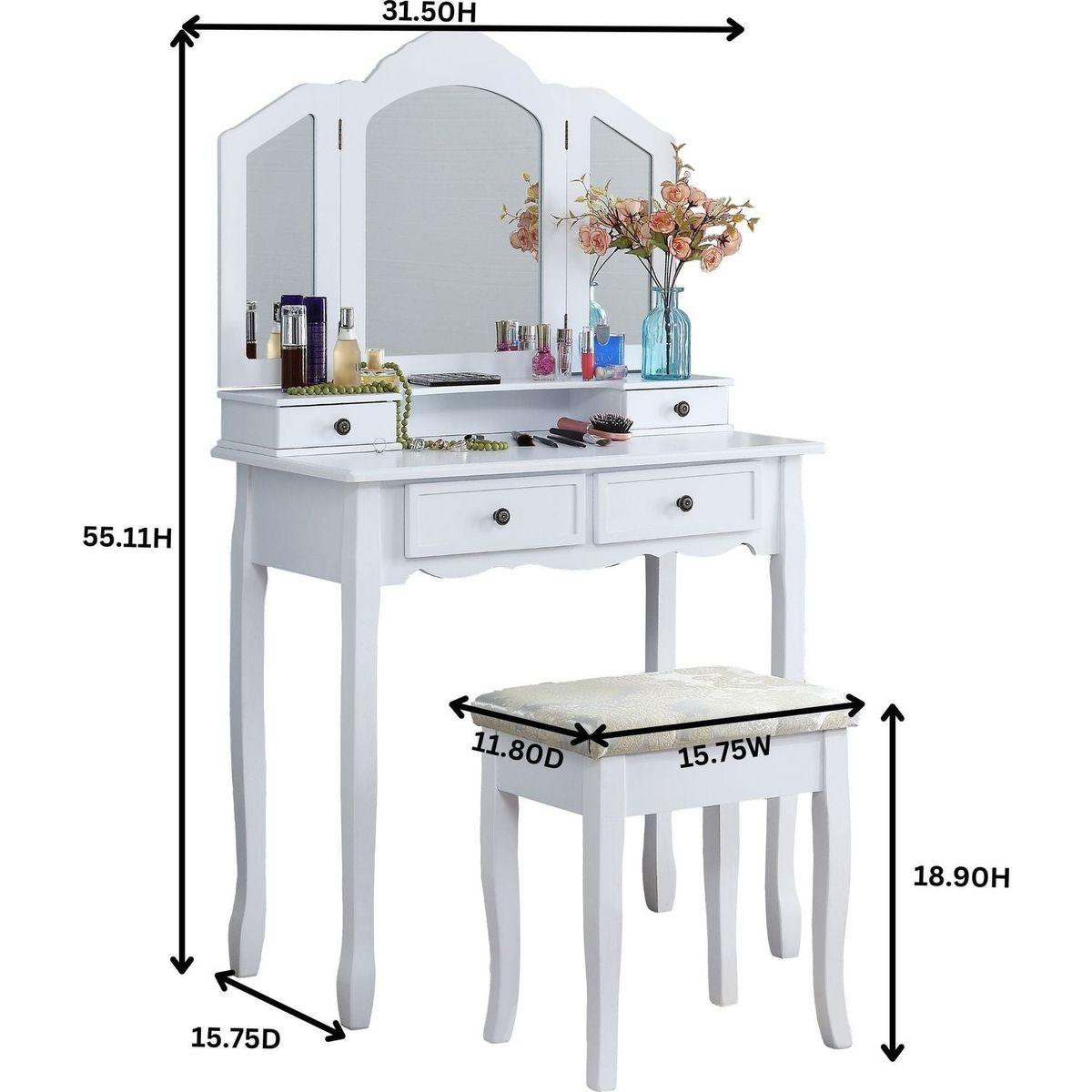 Sanlo Wooden Vanity Make Up Table and Stool Set, Silver