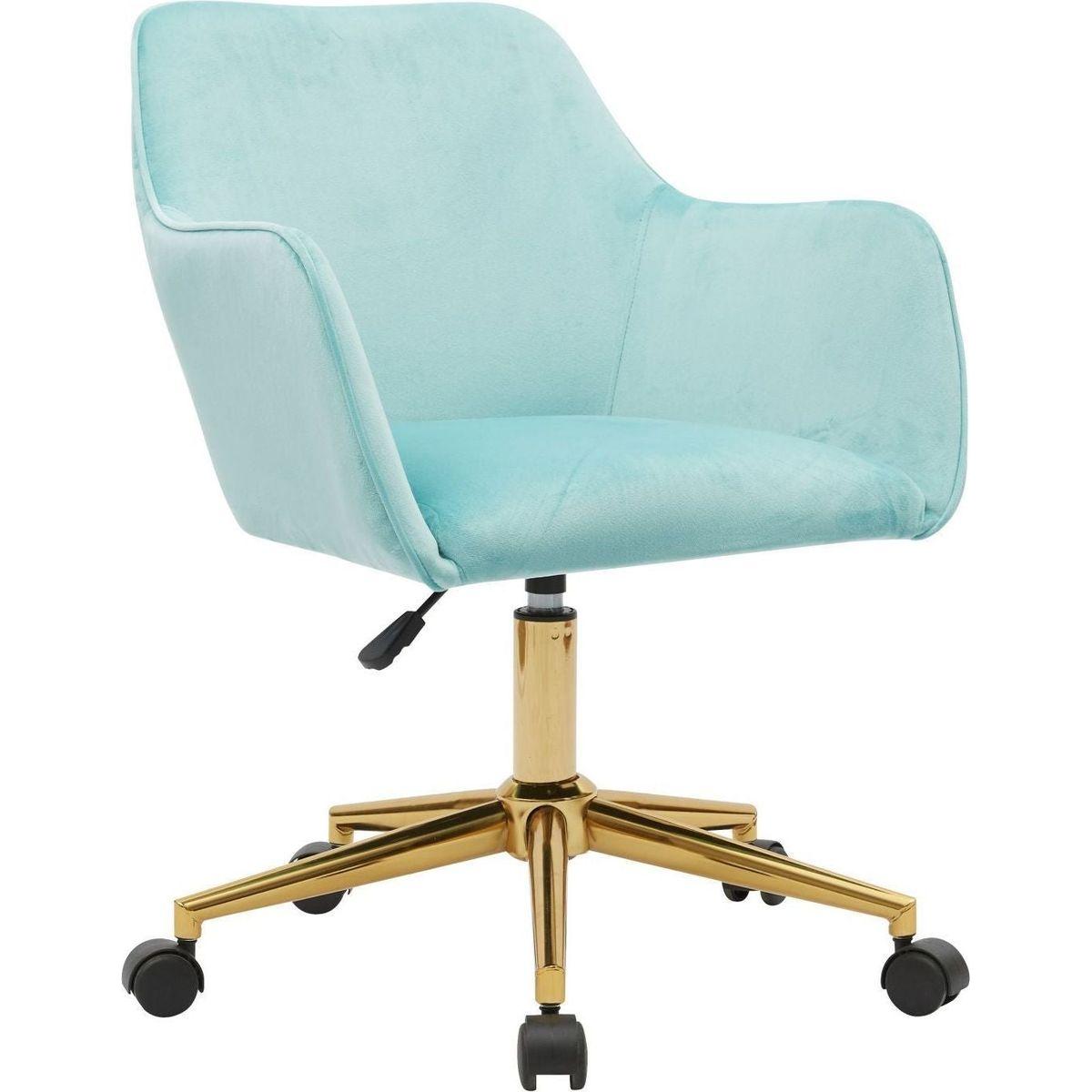 Modern Velvet Fabric Material Adjustable Height 360 revolving Home Office Chair with Gold Metal Legs and Universal Wheels for Indoor,Aqua Light Blue