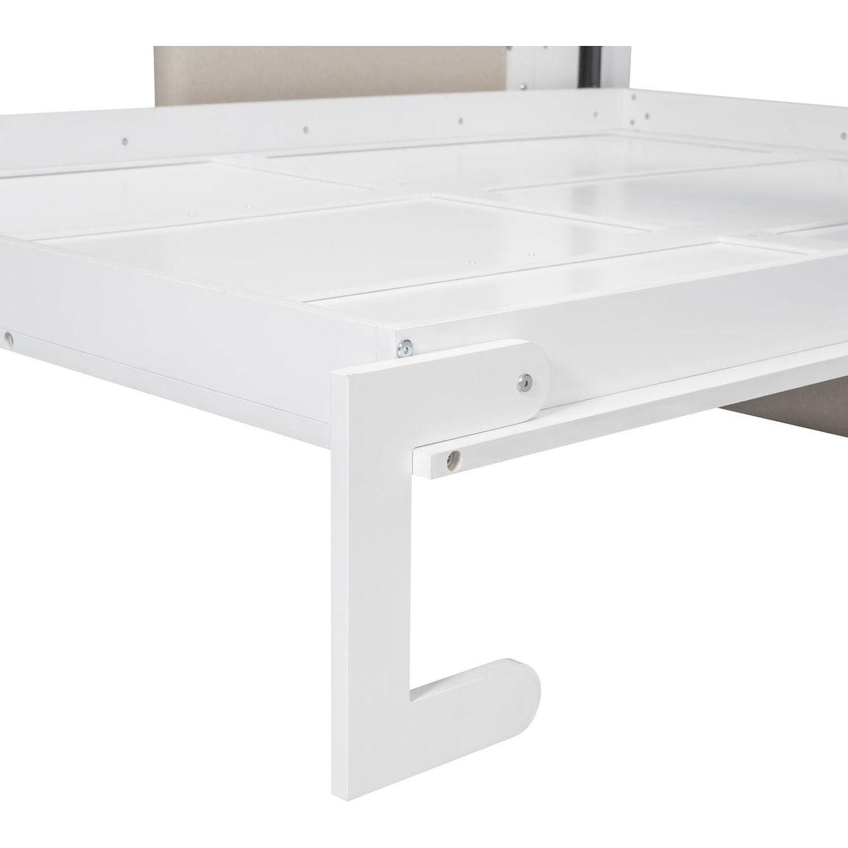 Queen Size Murphy Bed Wall Bed with Cushion, White