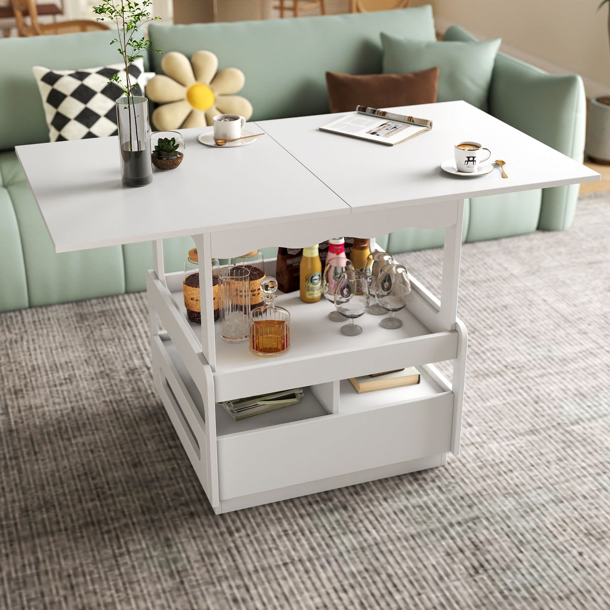 3 in 1 deformed Coffee Tables with Storage Cabinet for Living Room, Coffee Table with  for Dining Room