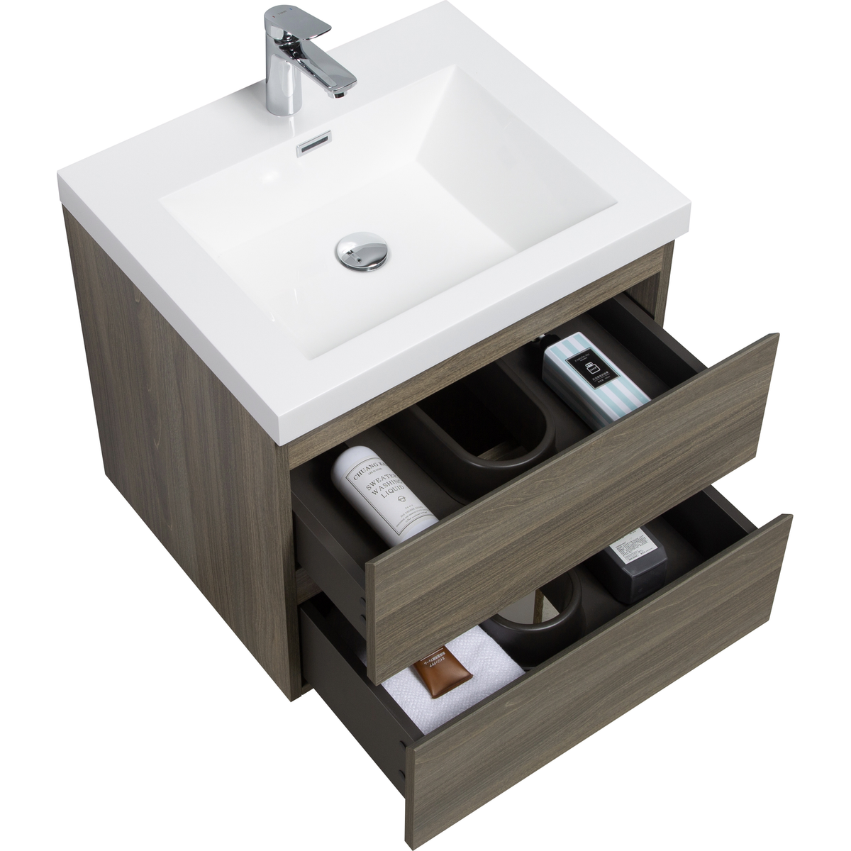 24" Floating Bathroom Vanity with Sink, Modern Wall-Mounted Bathroom Storage Vanity Cabinet with Resin Top Basin and Soft Close Drawers, Ash Grey