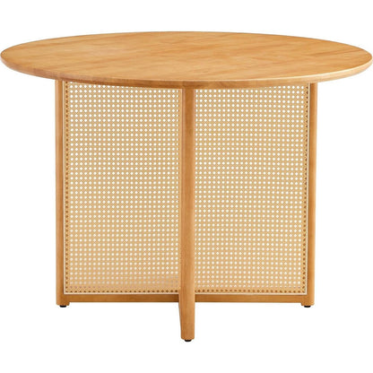 Chinese countryside retro solid wood round table, simple modern imitation rattan table, wooden table, desk. Suitable for dining room, living room, office