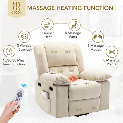 Massage Recliner,Power Lift Chair for Elderly with Adjustable Massage and Heating Function,Recliner Chair with Infinite Position and Side Pocket for Living Room, Beige