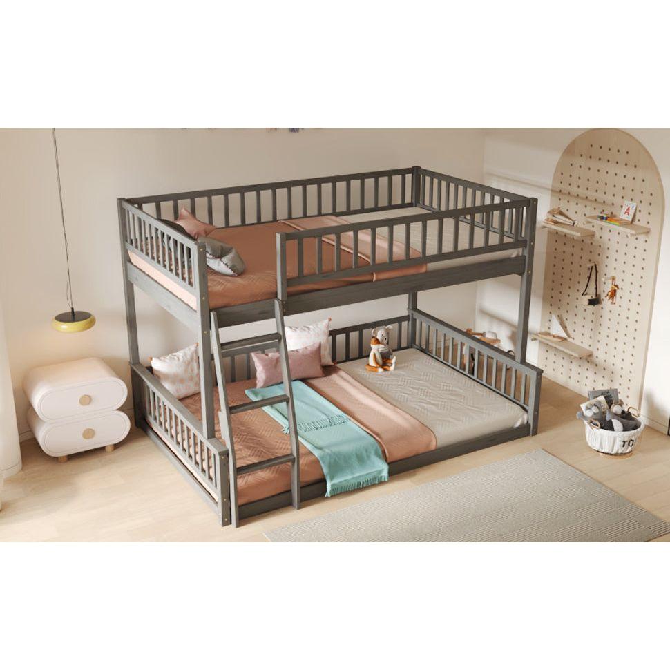 Full XL over Queen Bunk Bed with Ladder and Guardrails, Gray