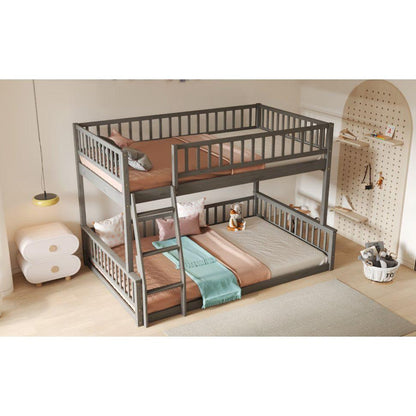 Full XL over Queen Bunk Bed with Ladder and Guardrails, Gray