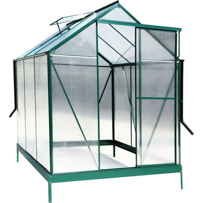 6.3'x6.2'x7' Polycarbonate Greenhouse, Heavy Duty Outdoor Aluminum Walk-in Green House Kit with Rain Gutter, Vent and Door for Backyard Garden, color green