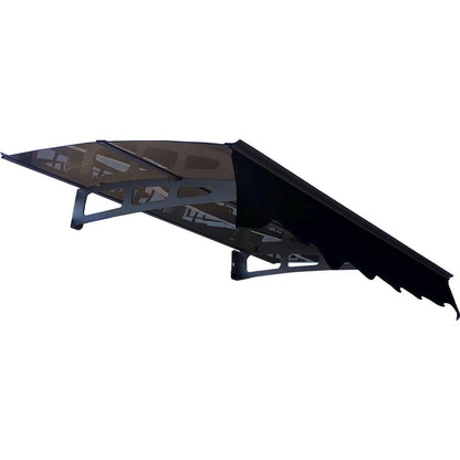 DA5934C Series Door Window Awning Made of 0.137 Inch Thick Crystal Solid Polycarbonate Sheet and Aluminum Alloy with Valance in size 59" Wide x 34" Deep for Masonry Concrete Wall House.