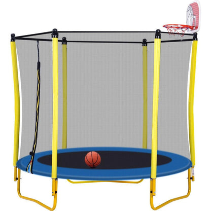 5.5FT Trampoline for Kids - 65" Outdoor & Indoor Mini Toddler Trampoline with Enclosure, Basketball Hoop and Ball Included