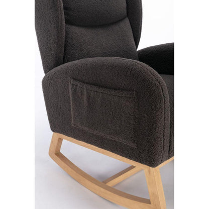 Teddy Fabric Rocking Chair With Packet Wood Legs,Dark Gray
