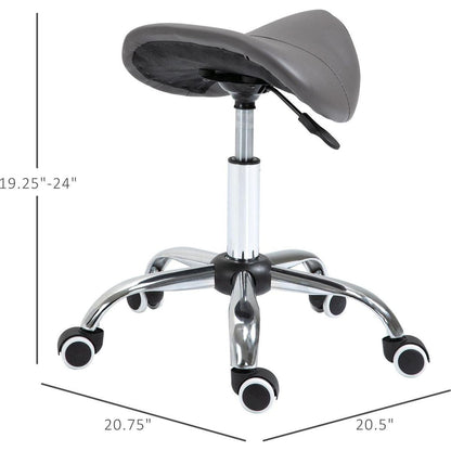 Ergonomic Rolling Saddle Stool PU Leather Hydraulic Spa Stool Height Adjustable Swivel Drafting Medical Salon Chair, Grey