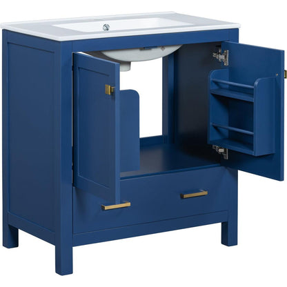 30" Blue Bathroom Vanity with Single Sink, Combo Cabinet Undermount Sink, Bathroom Storage Cabinet with 2 Doors and a Drawer, Soft Closing, Multifunctional Storage, Solid Wood Frame