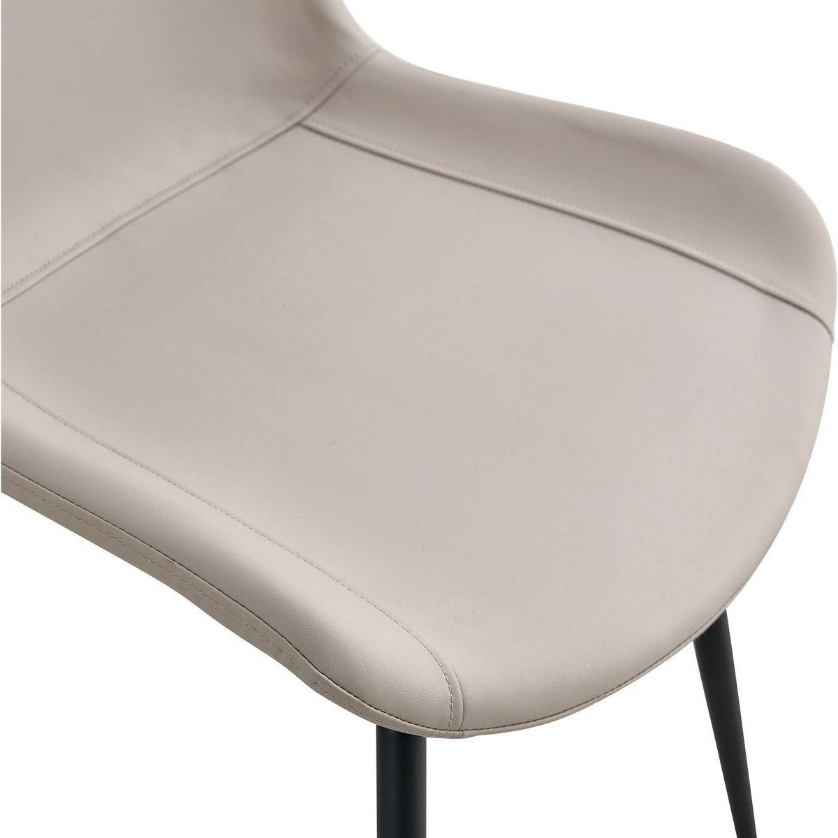 Light gray artificial leather backrest cushion dining chair, black metal legs, curved widened cushion design for more comfort, suitable for restaurants, kitchens, bedrooms, offices.(6 chairs) 0502