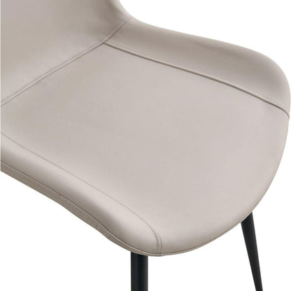 Light gray artificial leather backrest cushion dining chair, black metal legs, curved widened cushion design for more comfort, suitable for restaurants, kitchens, bedrooms, offices.(6 chairs) 0502