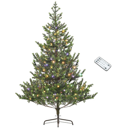 HOMCOM 6ft Artificial Prelit Christmas Tree, Sparse Realistic Cedar Tree with Dual Color LED Lights and 1933 Tips, Easy Assembly, Hinged Xmas Tree for Home Office Holiday, Green