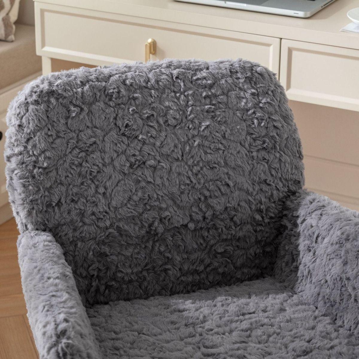 Office Chair,Artificial rabbit hair Home Office Chair with Golden Metal Base,Adjustable Desk Chair Swivel Office Chair,Vanity Chair(Gray)