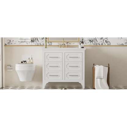 36" Bathroom Vanity with Resin Sink Combo, Free Standing Single Vanity Set with Four Drawers, Solid Wood Frame Bathroom Storage Cabinet