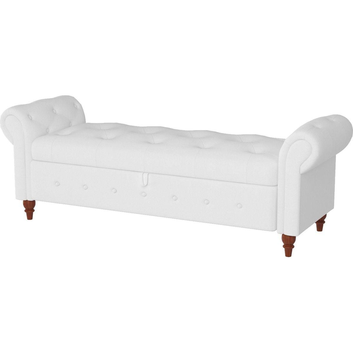 63" Bed Bench Cream White Fabric