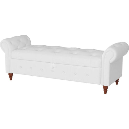 63" Bed Bench Cream White Fabric