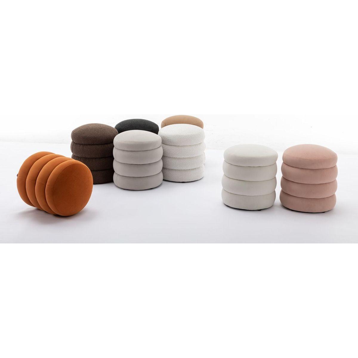 Soft Boucle Round Ottoman Footrest Stool,Black