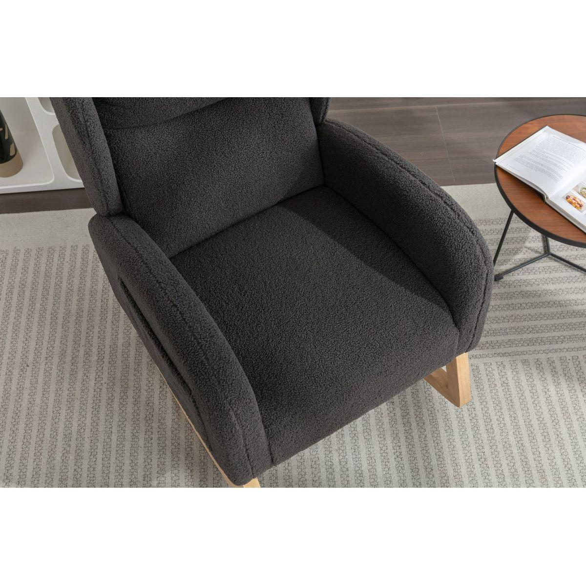 Teddy Fabric Rocking Chair With Packet Wood Legs,Dark Gray