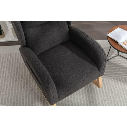 Teddy Fabric Rocking Chair With Packet Wood Legs,Dark Gray