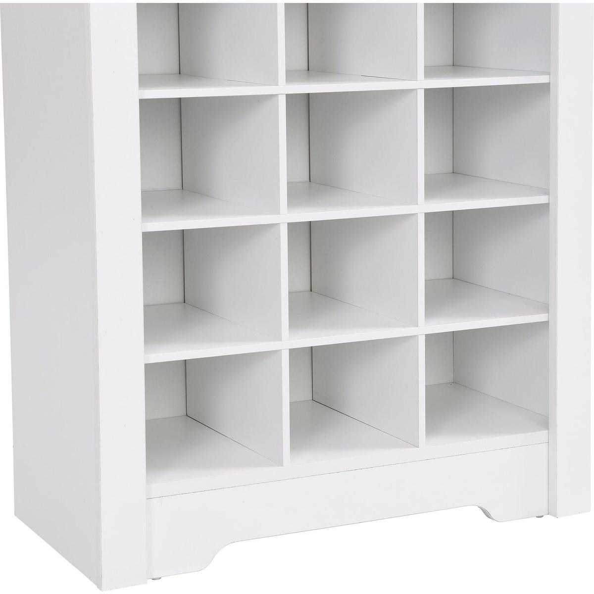 Stylish Design 30 Shoe Cubby Console, Contemporary Shoe Cabinet with Multiple Storage Capacity, Free Standing Tall Cabinet with Versatile Use for Hallway, Bedroom, White