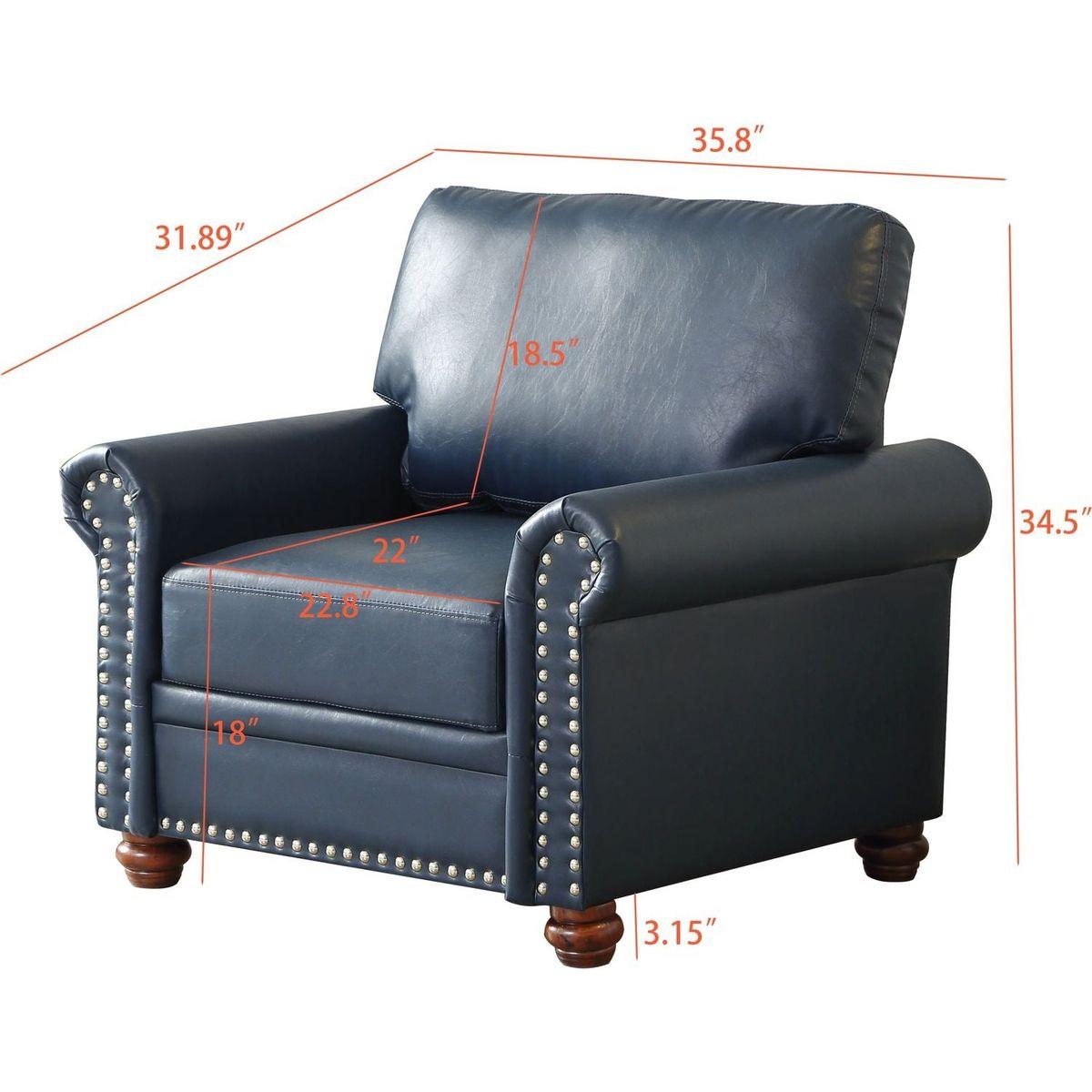 Living Room Sofa Single Seat Chair with Wood Leg Navy Blue Faux Leather