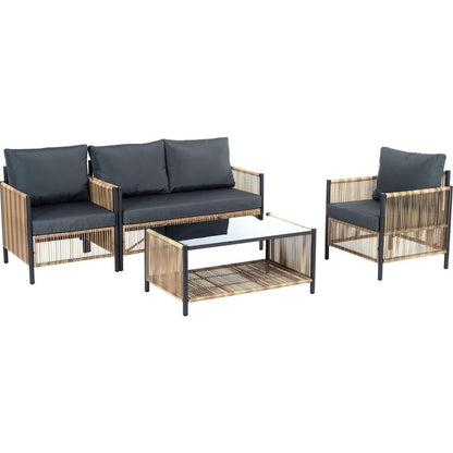 New Comming Patio 4 Pieces Brown PE Wicker Sofa Set with Grey Cushion