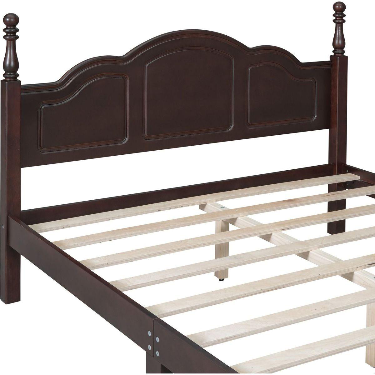 Queen Size Wood Platform Bed Frame,Retro Style Platform Bed with Wooden Slat Support,Dark Walnut