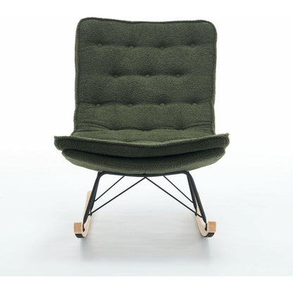 Lazy Rocking Chair,Comfortable Lounge Chair with Wide Backrest and Seat Wood Base, Upholstered Armless Rocker Chair for Living room, Balcony,Bedroom and Patio Porch. (DARK GREEN)