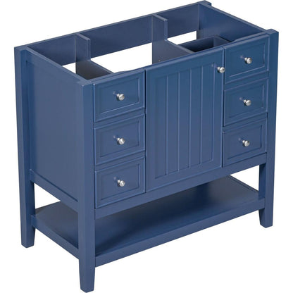 36" Bathroom Vanity without Sink, Cabinet Base Only, One Cabinet and three Drawers, Blue