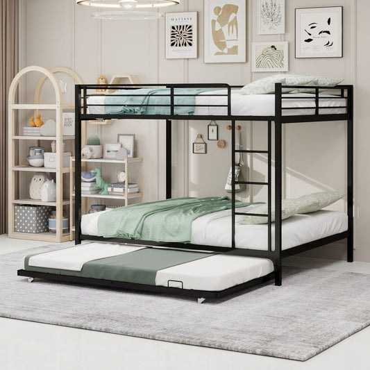 Durable Square Tube Iron Bunk Bed Featuring Safety Rails, Modern Minimalist Look, Ideal for Kids Room, Guest Room or Shared Space, Easy Assembly & Long - Lasting Performance,Full size: 137cm × 190cm
