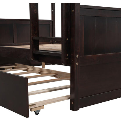 Full Over Full Bunk Bed with Twin Size Trundle, Espresso
