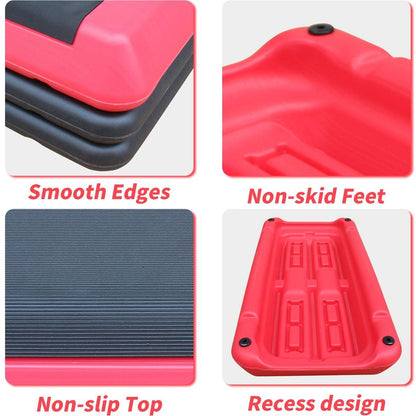 Adjustable Workout Aerobic Stepper in Fitness & Exercise Step Platform Trainer Red Black with 2 Risers