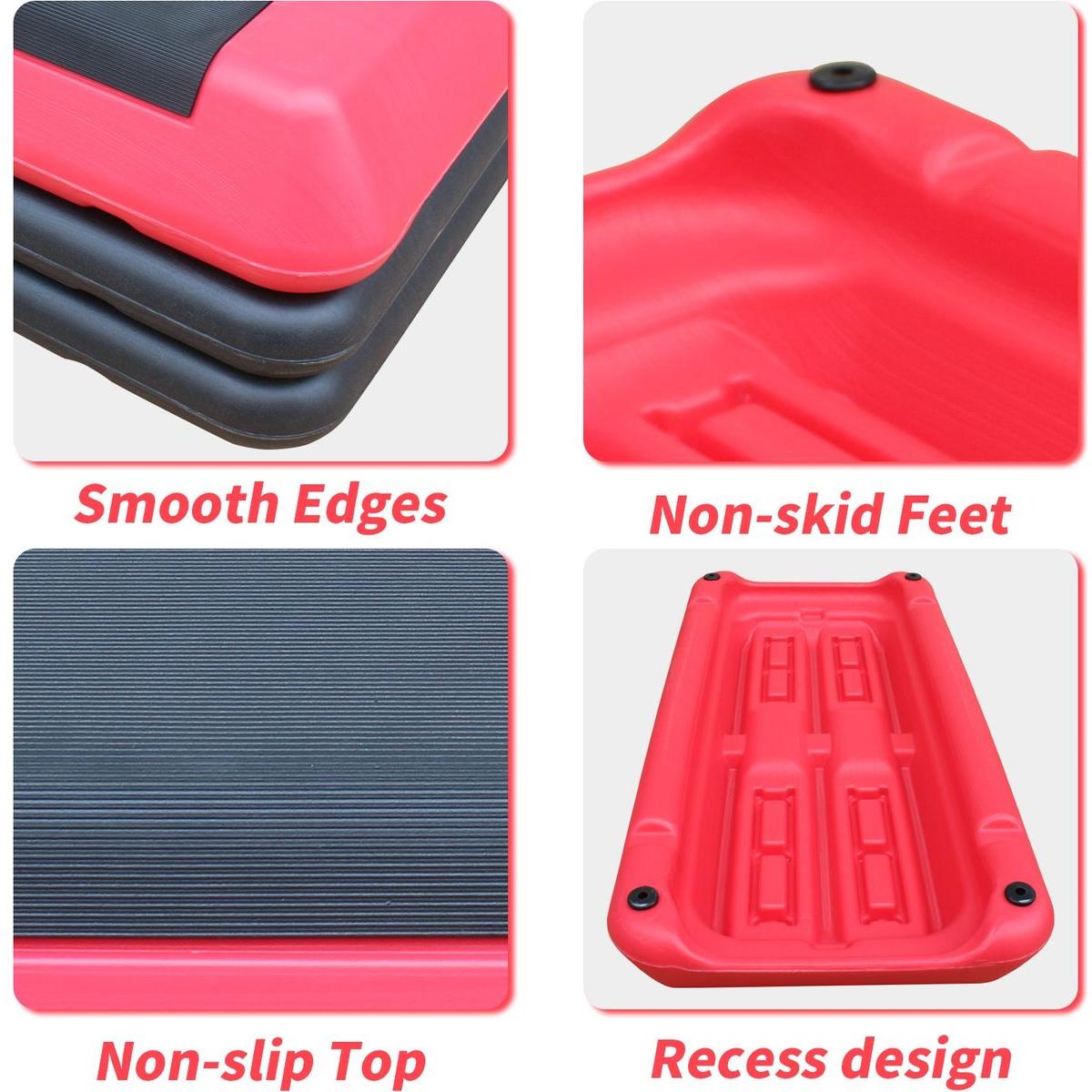 Adjustable Workout Aerobic Stepper in Fitness & Exercise Step Platform Trainer Red Black with 4 Risers