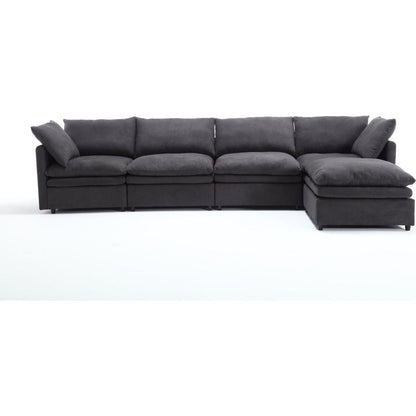 Modern U-shaped Sectional Sofa, 5-seat Upholstered Sofa Furniture,Sleeper Sofa Couch with Chaise Lounge for Living Room,Apartment,Dark Gray,Polyester