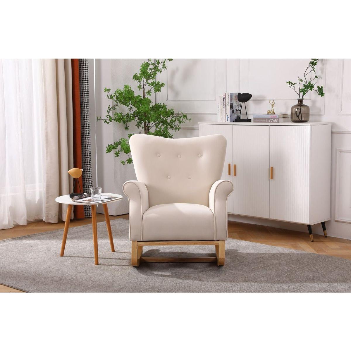 Baby Room High Back Rocking Chair Nursery Chair, Comfortable Rocker Fabric Padded Seat, Modern High Back Armchair