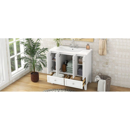 36" Bathroom Vanity with Resin Sink Combo,Solid Wood Frame Bathroom Storage Cabinet, Freestanding Vanity Set with 4 Soft Closing Doors& 2 Drawers