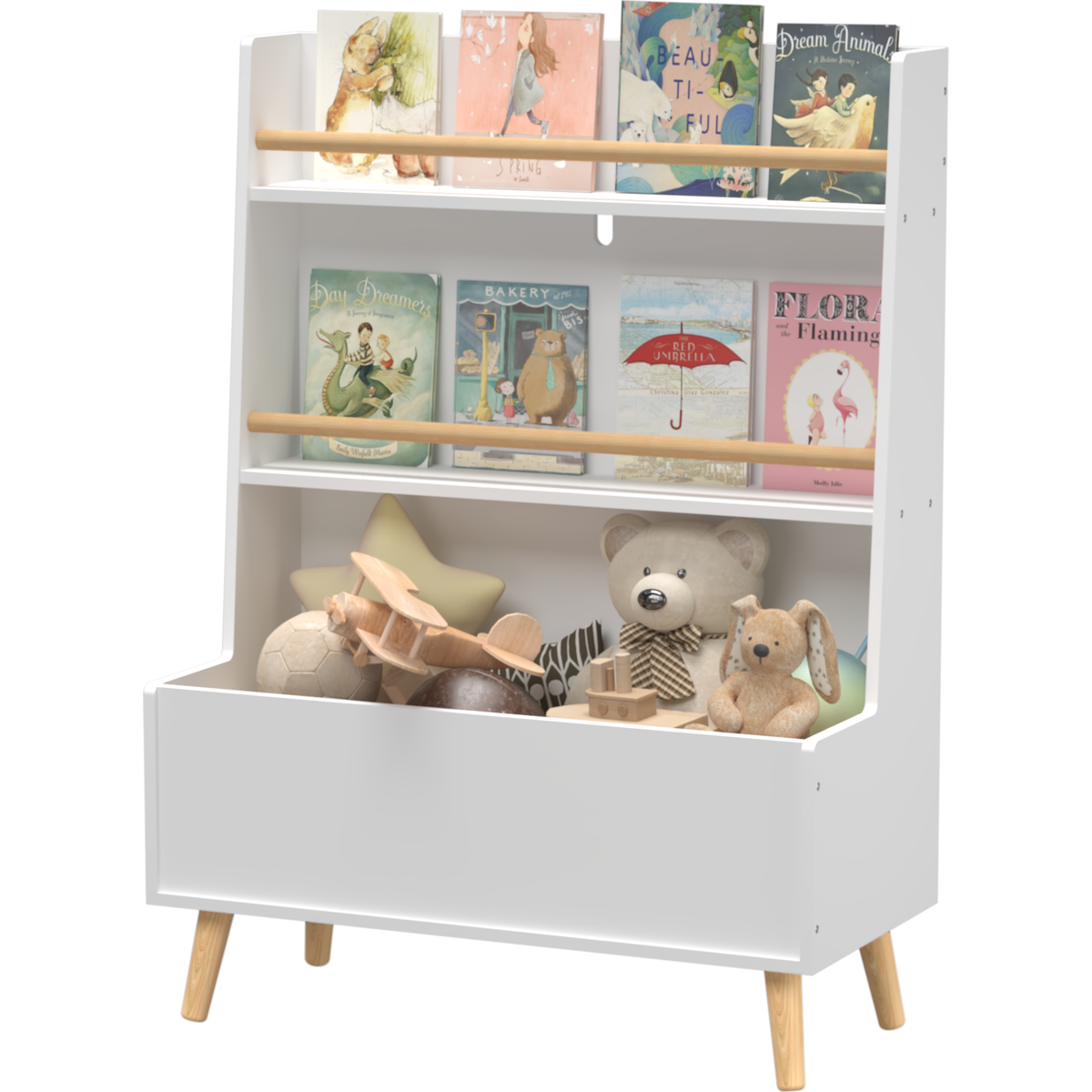 Kids Bookshelf, Book and Magazine Rack, Book Organizer, toy Storage Cabinet Organizer, White