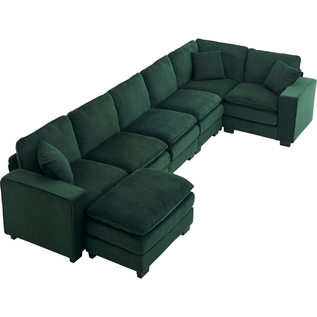 Modern U Shaped 6-seat Sectional Sofa Couch with one Ottoman and three toss pillows, Modular Sofa for Living Room,Corduroy sofa