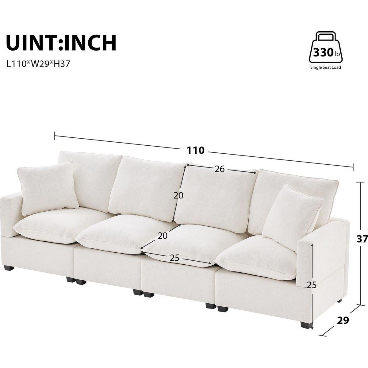 110x29" Modern Modular Sofa, 4 Seat Chenille Sectional Couch Set with 2 Pillows Included, Freely Combinable Indoor Funiture for Living Room, Apartment, Office, 2 Colors