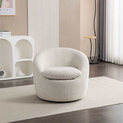 Winnie Modern Teddy Boucle Fabric Barrel Chair, 360 Swivel, White